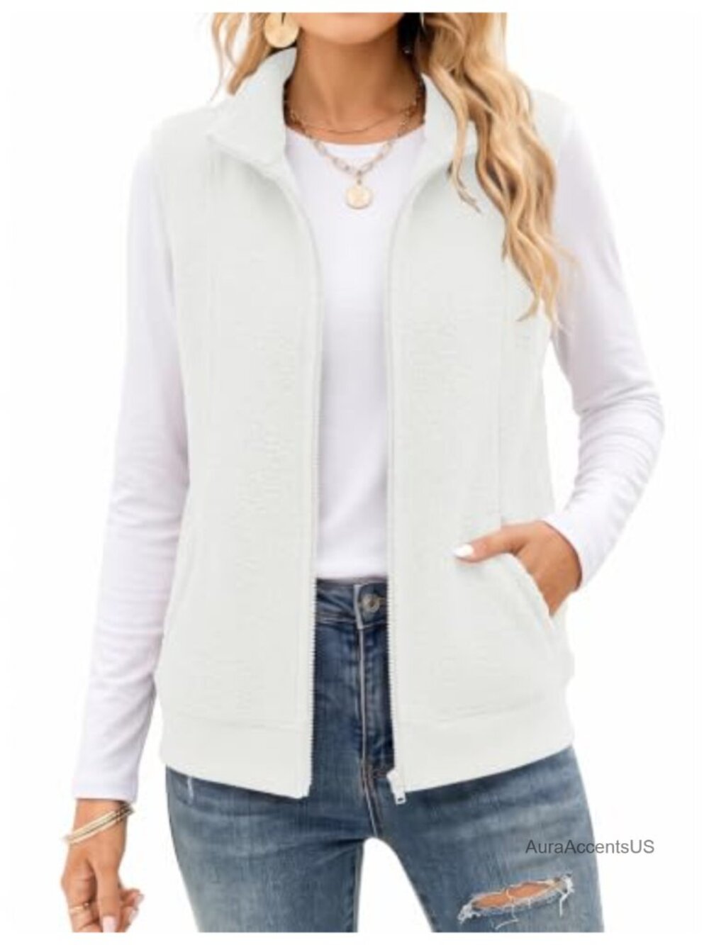 Women's Cozy Zip-Up Fleece Vest Sleeveless Warm